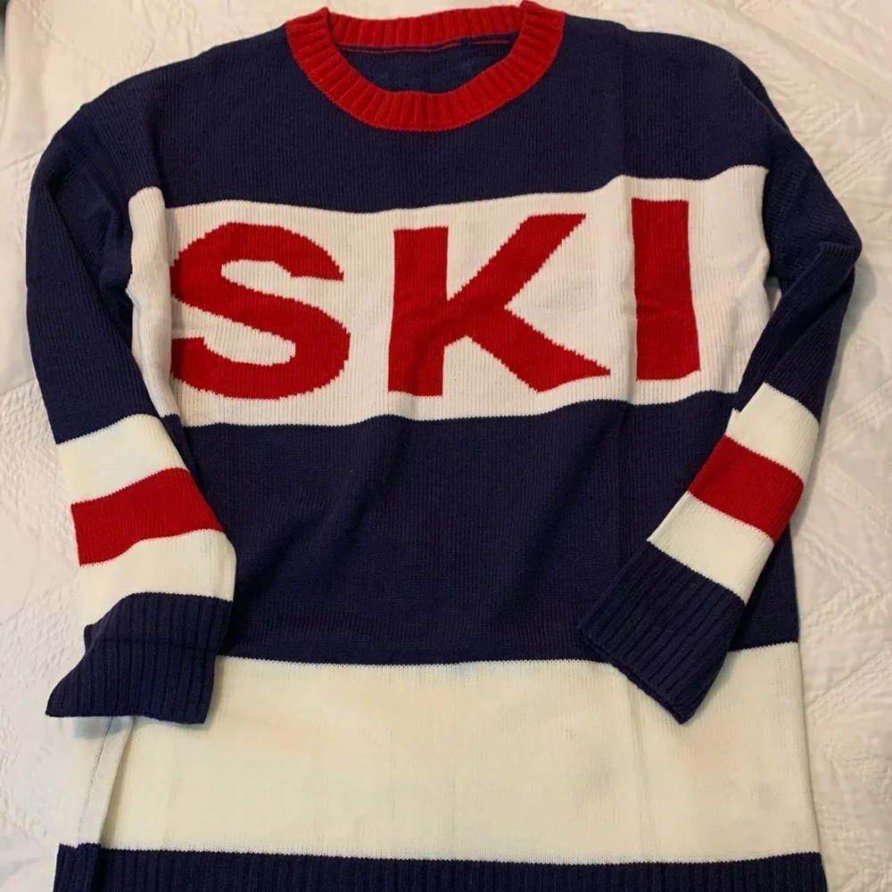 Ski sweater red white blue sz L